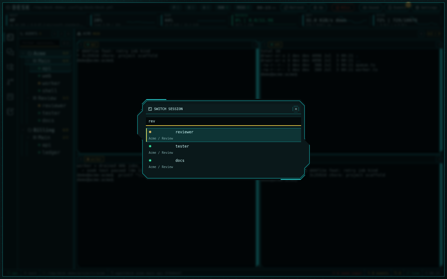 Command palette with fuzzy session search