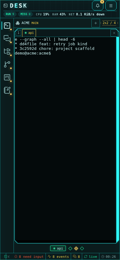 Desk on a phone showing the one-cell-per-screen pager