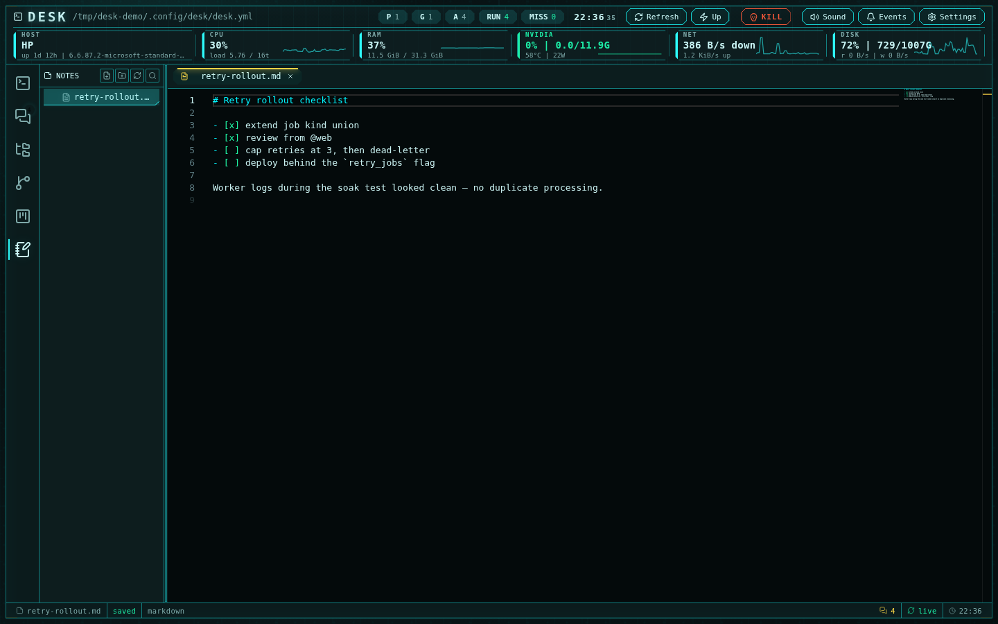 A markdown note in the notes subsystem with autosave